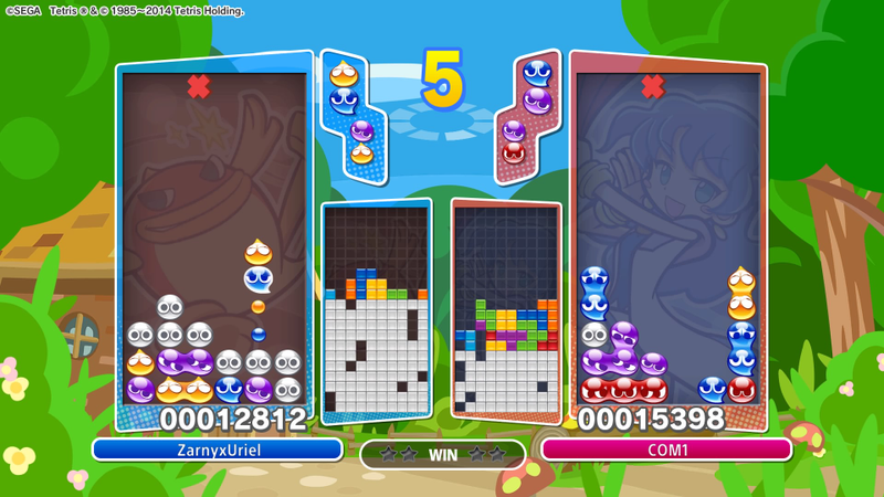 Notice the stacking on the Computer’s side. If some red puyo stacked on top of the purple, then the purple gets cleared, red would fall down and create a chain with the ones at the bottom.